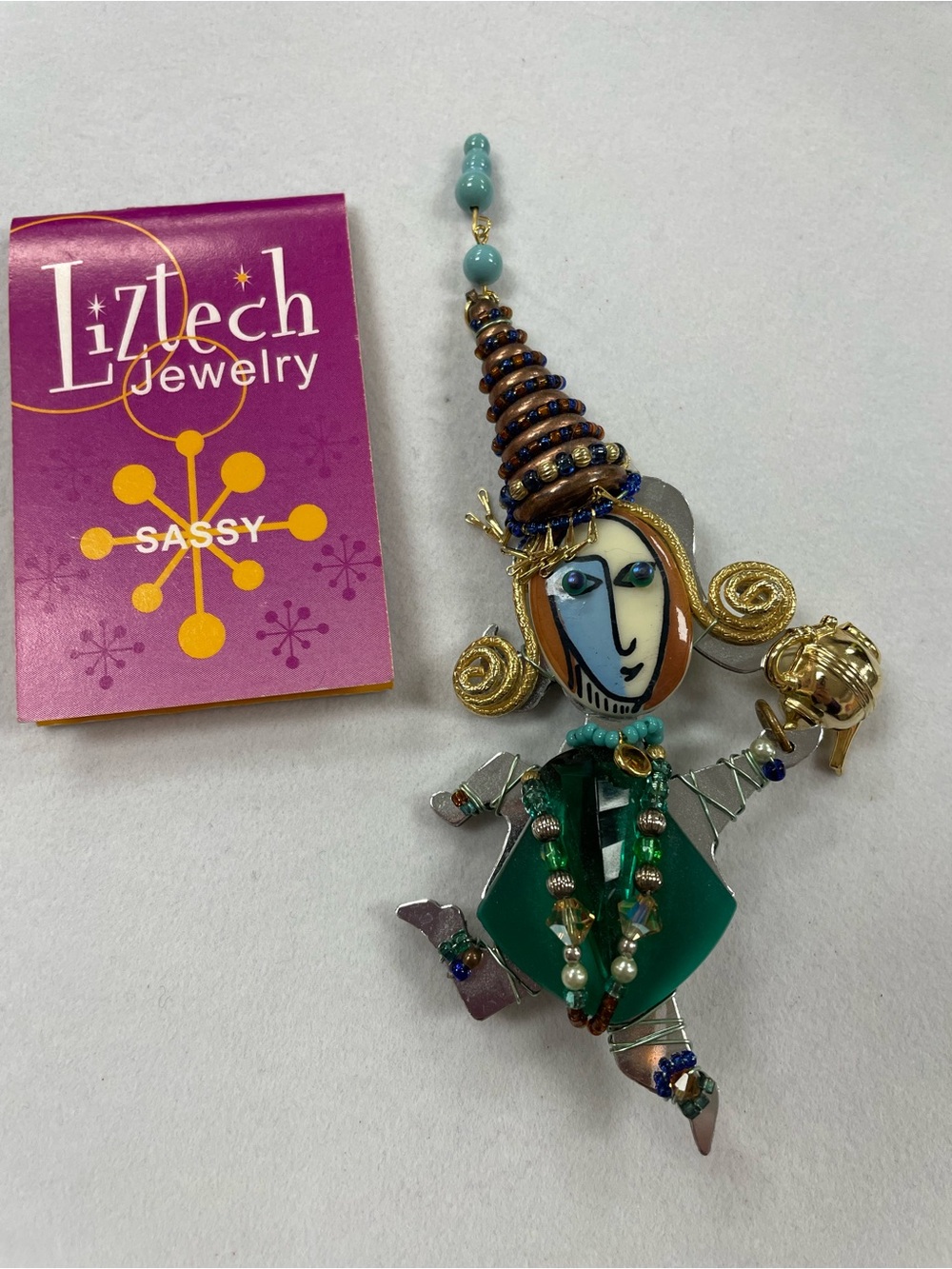 Handcrafted Liztech Picasso Style Sassy Lady Brooch / Pin
